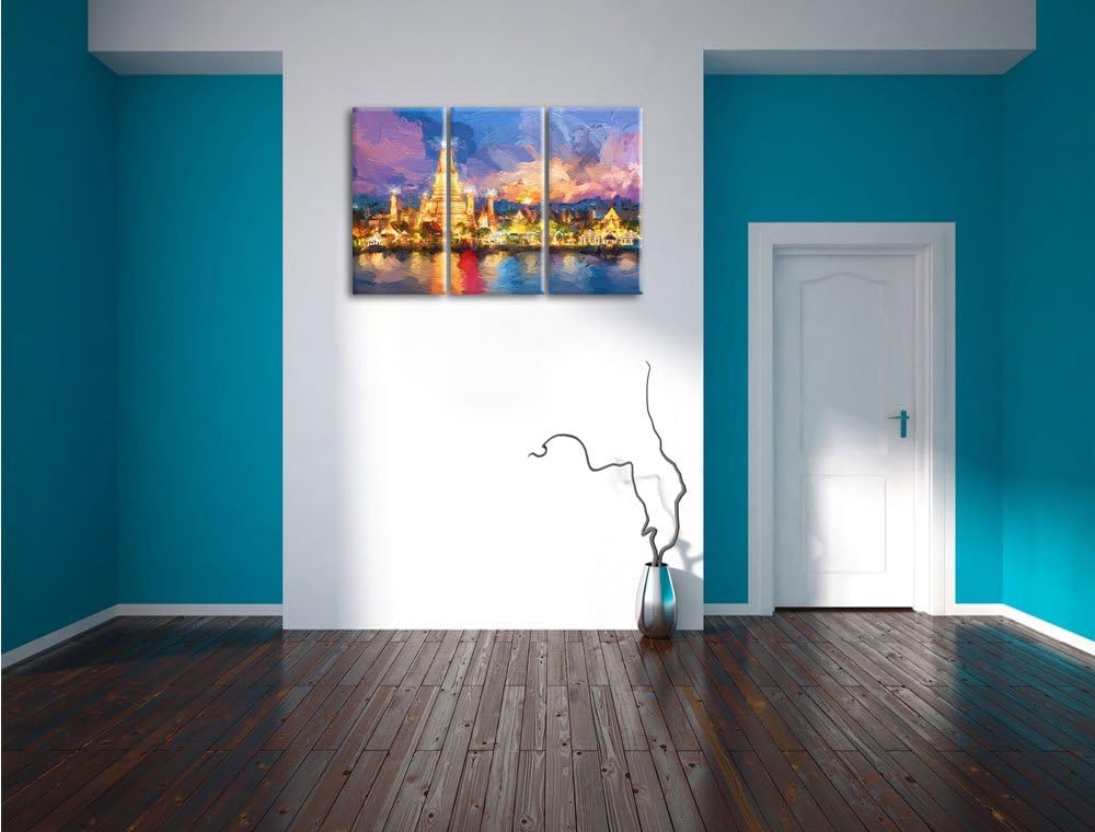 Pixxprint Tempel Bangkok Thailand / 3-Teilig/Gesamtmass 120cm Leinwandbild bespannt auf Holzrahmen/W