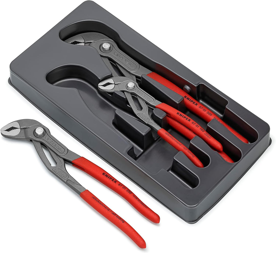 KNIPEX Cobra®-Paket Wasserpumpenzangen-Set, 3-teilig, 150 bis 300 mm, Selbstklemmeffekt, Zangenset,