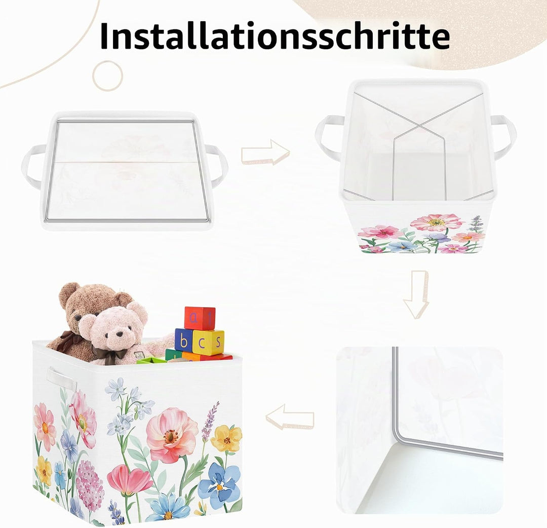 Clastyle 3 Stück Wildblumen Frauen Aufbewahrungsbox Stoff für Kallax Faltbar Aufbewahrungskorb Klein