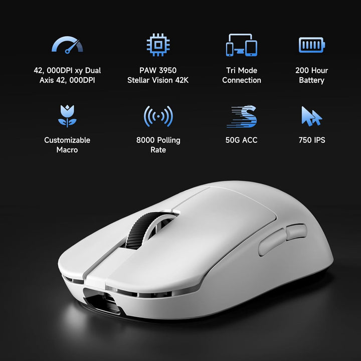 MCHOSE L7 Ultra+ Gaming Maus Kabellos, Ultraleicht, Ergonomisch, 42.000 DPI, PAW3950, Optical Switch