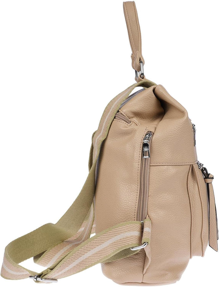 Christian Wippermann grosser Damen City Rucksack Tasche Body Bag Leder Optik Schultertasche Khaki, K