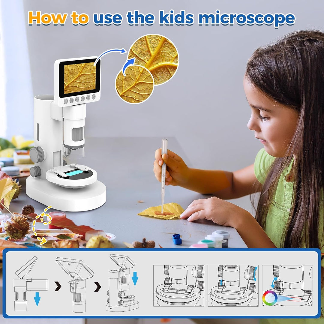 USCAMEL 1000X Digital Mikroskop für Kinder: 4K 3.5" Bildschirm Wiederaufladbar USB Mikroskope Scienc