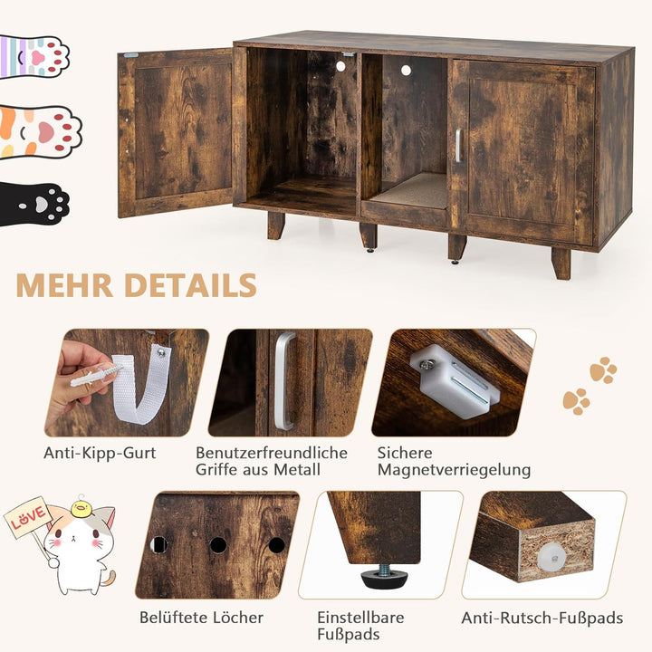 GOPLUS 3 in 1 Katzenschrank, Katzentoilette mit 2 Türen & abnehmbaren Beinen & herausnehmbarem Kratz