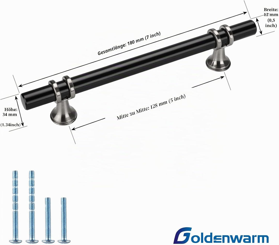 goldenwarm 10 Stück Möbelgriffe Schwarz Küchengriffe Edelstahl Sliver&amp;Schwarz Küche Schrankgriffe 12