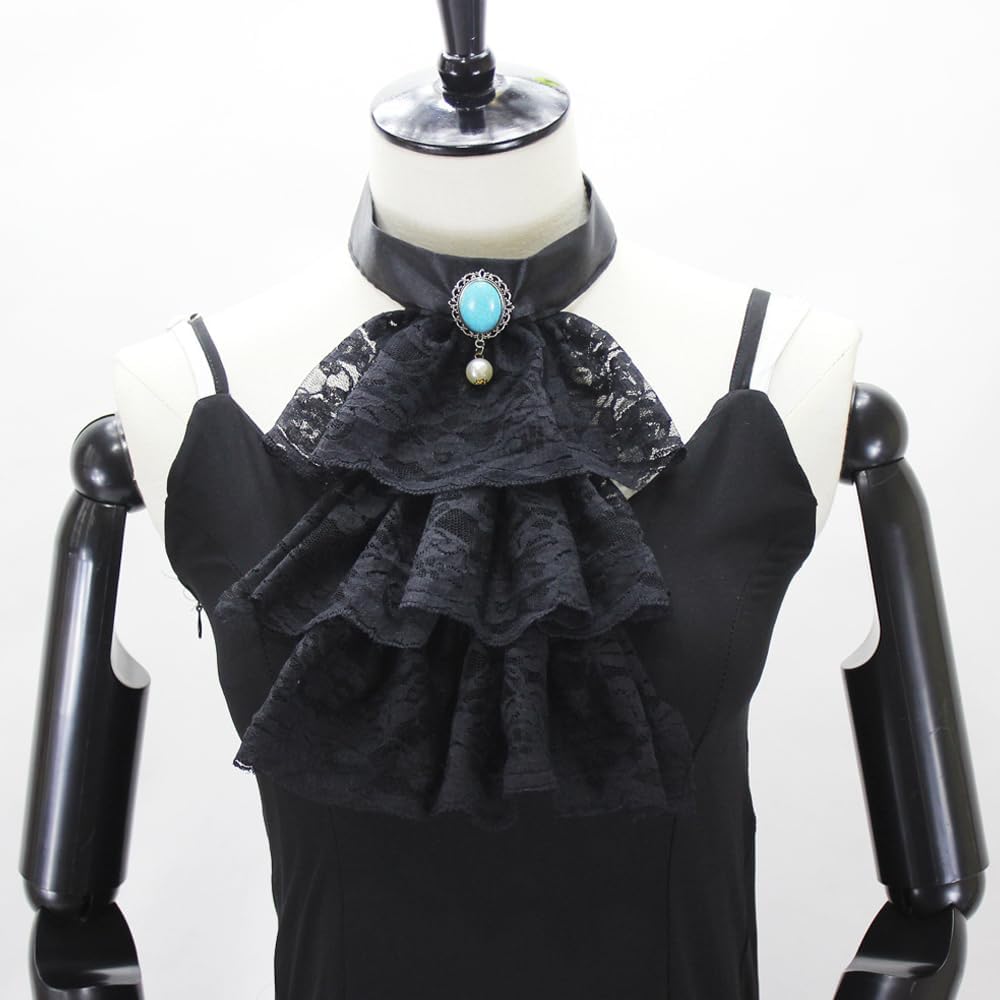 Elegtiskas Detachable Dickey Collar Victorian Lace Jabot Neck Ruff Collar Fake Collar S-M 245black,