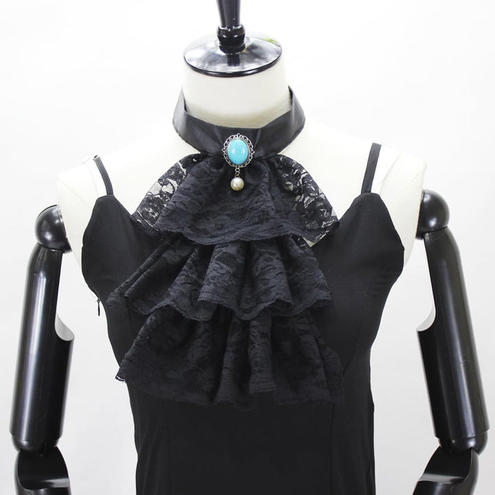 Elegtiskas Detachable Dickey Collar Victorian Lace Jabot Neck Ruff Collar Fake Collar S-M 245black,