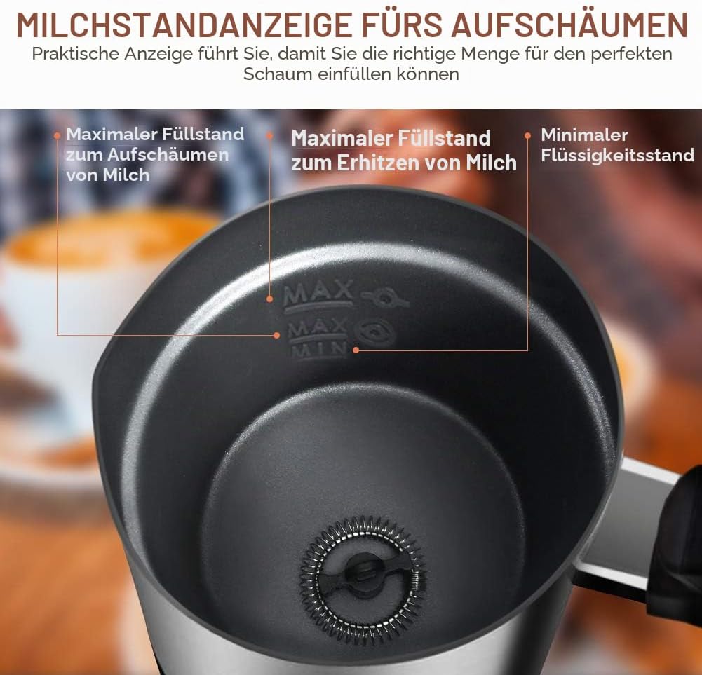 NWOUIIAY Milchaufschäumer Elektrisch 500W Edelstah Automatischer Milchschäumer 240ml Für heissen und