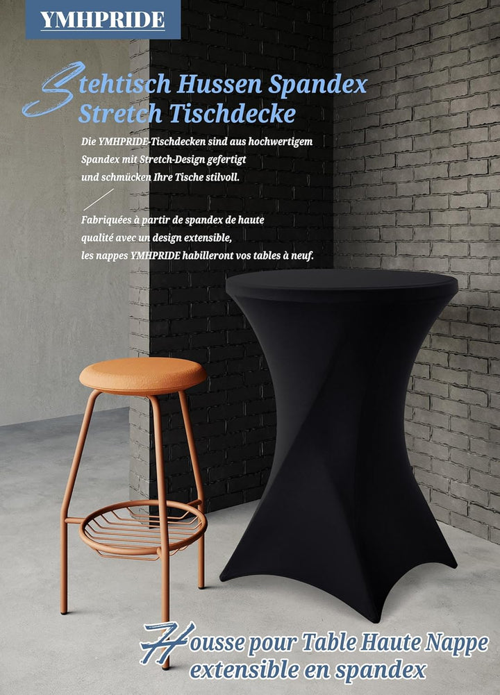 3er-Set Schwarz Stretch Stehtisch Husse Ø 70-75 cm Verstärkung im Fussbereich & 40°C Waschbar, rutsc