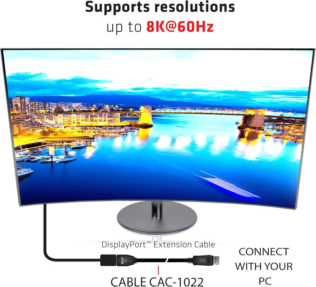 Club 3D DisplayPort-Kabel 1.4 Verlängerungskabel 2Meter, CAC-1022 2 m, Stecker-Buchse, 2 m, Stecker-