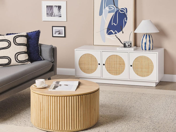 Sideboard Rattan weiss / beige 3 Türen 120 x 40 x 40 cm moderne Kommode Uyuni