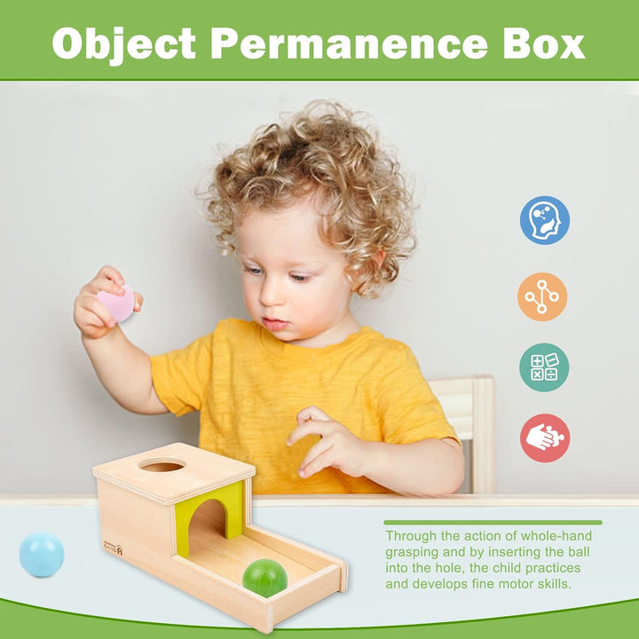 Adena Montessori Objektpermanenz Box mit Tablett, DREI Bällen, Montessori-Spielzeug für Babys ab 6–1