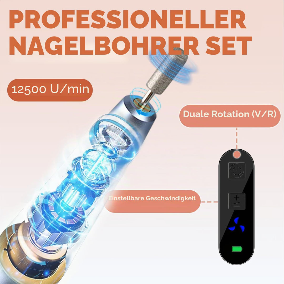 JCMaster Nagelfräser 11 in 1 für Gelnägel Acrylnägel, Kabellose Tragbare Nagelfeile für Anfänger und