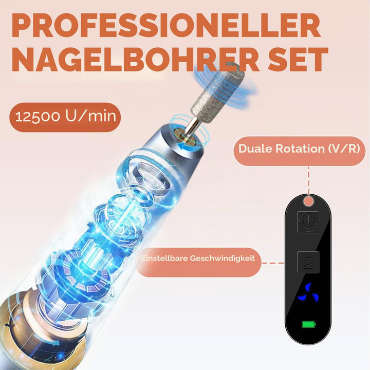 JCMaster Nagelfräser 11 in 1 für Gelnägel Acrylnägel, Kabellose Tragbare Nagelfeile für Anfänger und