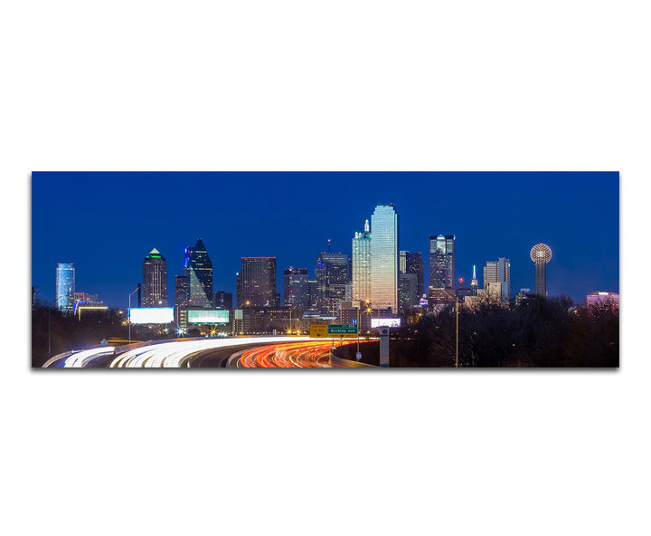 Paul Sinus Art Panoramabild auf Leinwand und Keilrahmen 120x40cm Texas Skyline Strasse Lichtspuren N