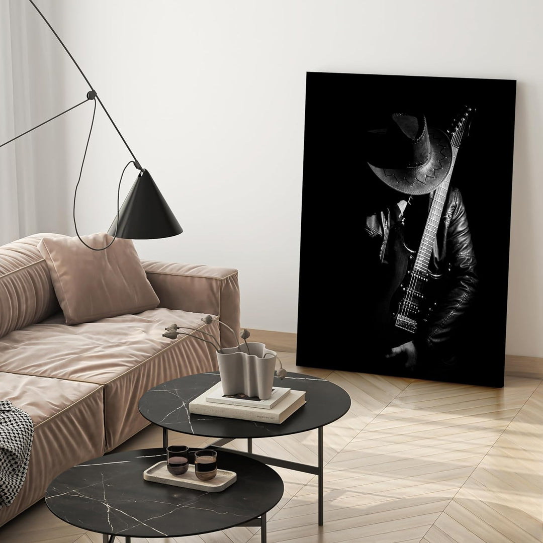 wandmotiv24 Leinwandbild Schwarz-Weiss, 120x90cm, Hochformat, Gitarre, Deko, Bilder auf Leinwand, Wa