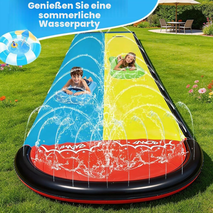 Foreverup 610CM Wasserrutsche Garten für Kinder,Wasserrutschmatte mit 2 Bodyboards, Aufblasbare Wass