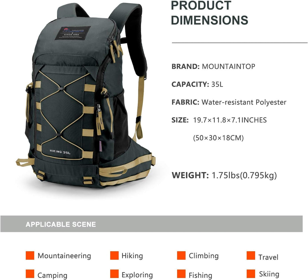 MOUNTAINTOP 35L Wanderrucksack Herren Damen Reiserucksack Trekkingrucksack Leicht Outdoor Camping Ru