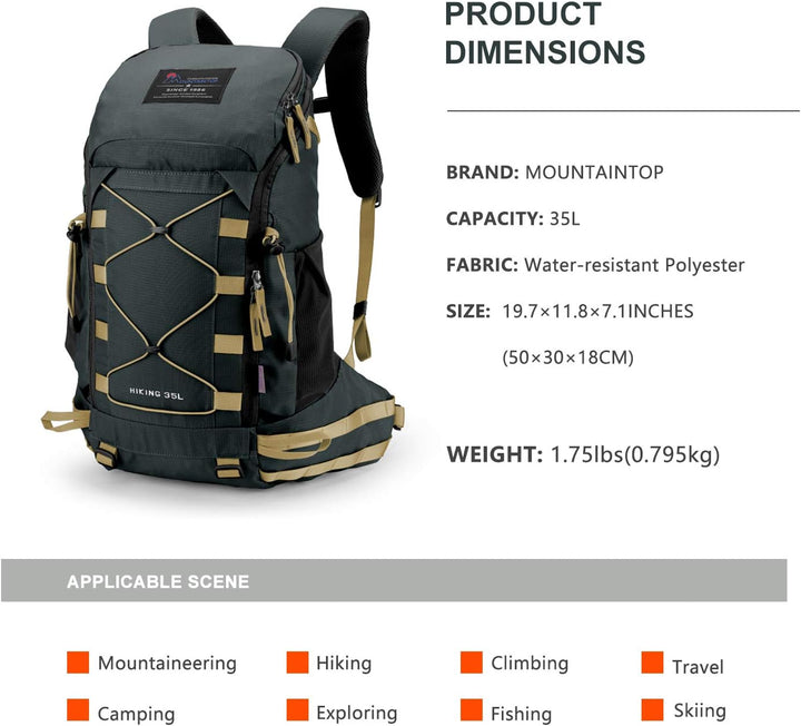 MOUNTAINTOP 35L Wanderrucksack Herren Damen Reiserucksack Trekkingrucksack Leicht Outdoor Camping Ru