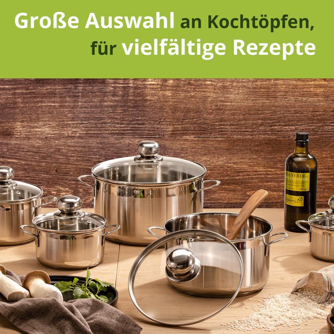 Level One Topf Edelstahl 14 cm Kochtopf Induktion 1,2 Liter, Mini Fleischtopf & Bratentopf mit Glasd