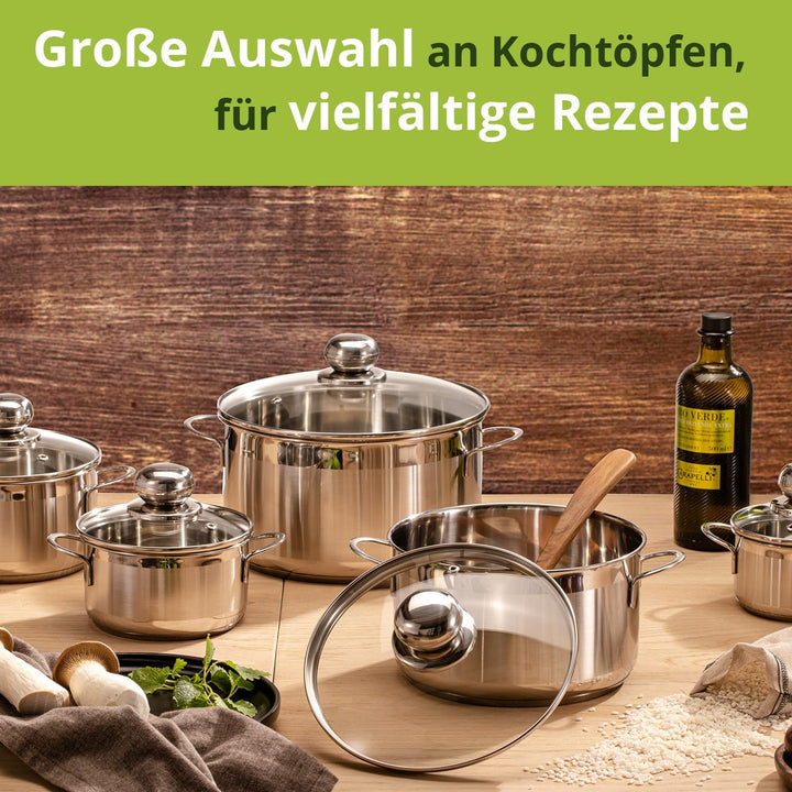 Level One Topf Edelstahl 14 cm Kochtopf Induktion 1,2 Liter, Mini Fleischtopf & Bratentopf mit Glasd