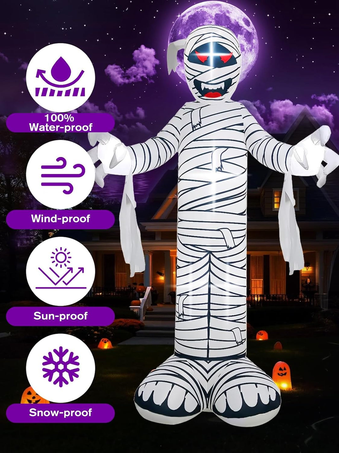 Kalolary 12 FT Halloween Aufblasbare Mumie für den Aussenbereich Aufblasbare beleuchtete Gartendekor