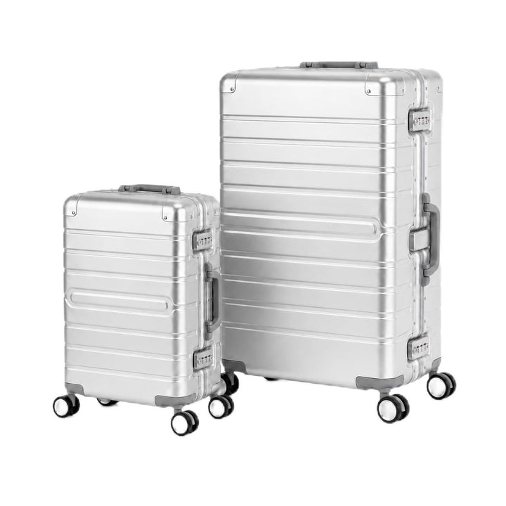 Travelhouse Oslo Alu Reisekoffer Silber S-55cm &amp; L-75cm Hartschalenkoffer Reise Trolley Koffer Set S