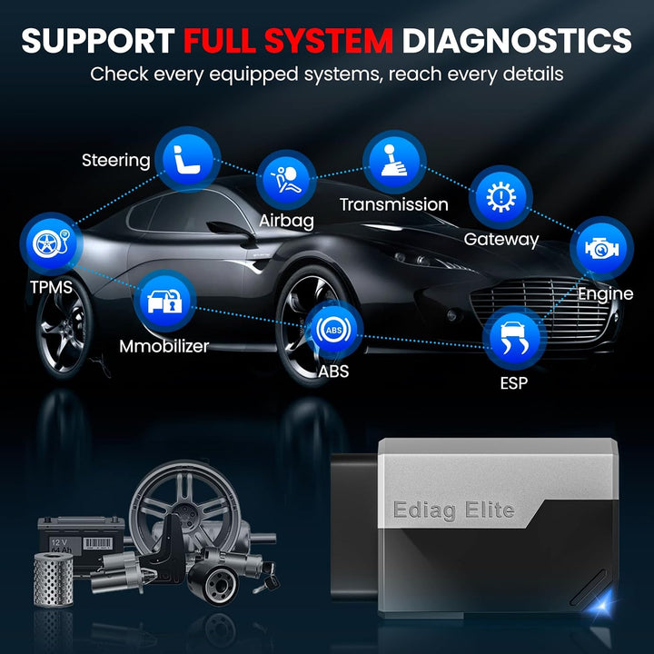 OBD2 Diagnosegerät Auto KINGBOLEN EDIAG Elite Alle System Scanner,Auto Auslesegerät mit 15 Resets un