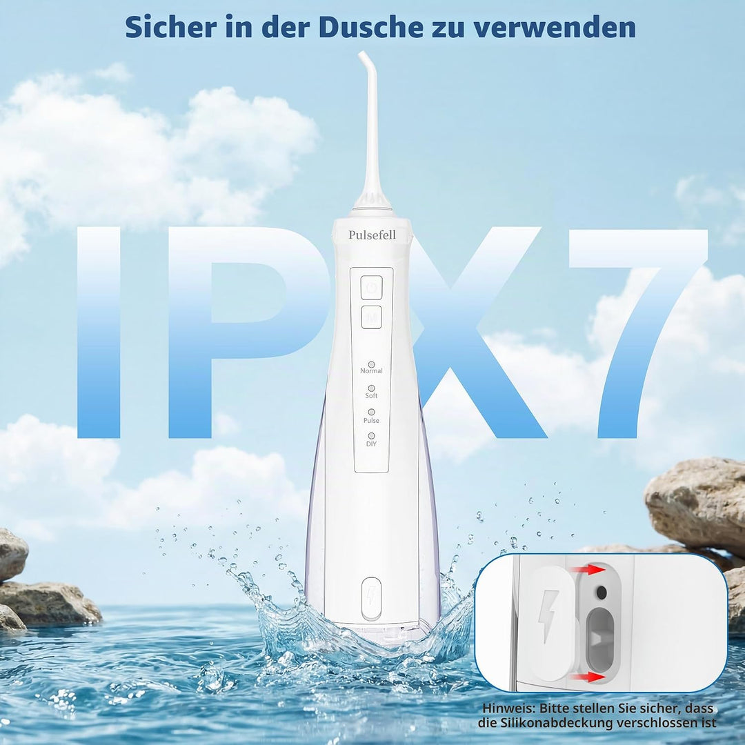 Oral Irrigator Professionell Kabellos, 300 ML Wiederaufladbare Wasserzahnreiniger mit 4 Düsen und 4