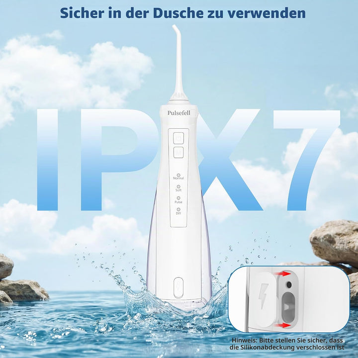 Oral Irrigator Professionell Kabellos, 300 ML Wiederaufladbare Wasserzahnreiniger mit 4 Düsen und 4