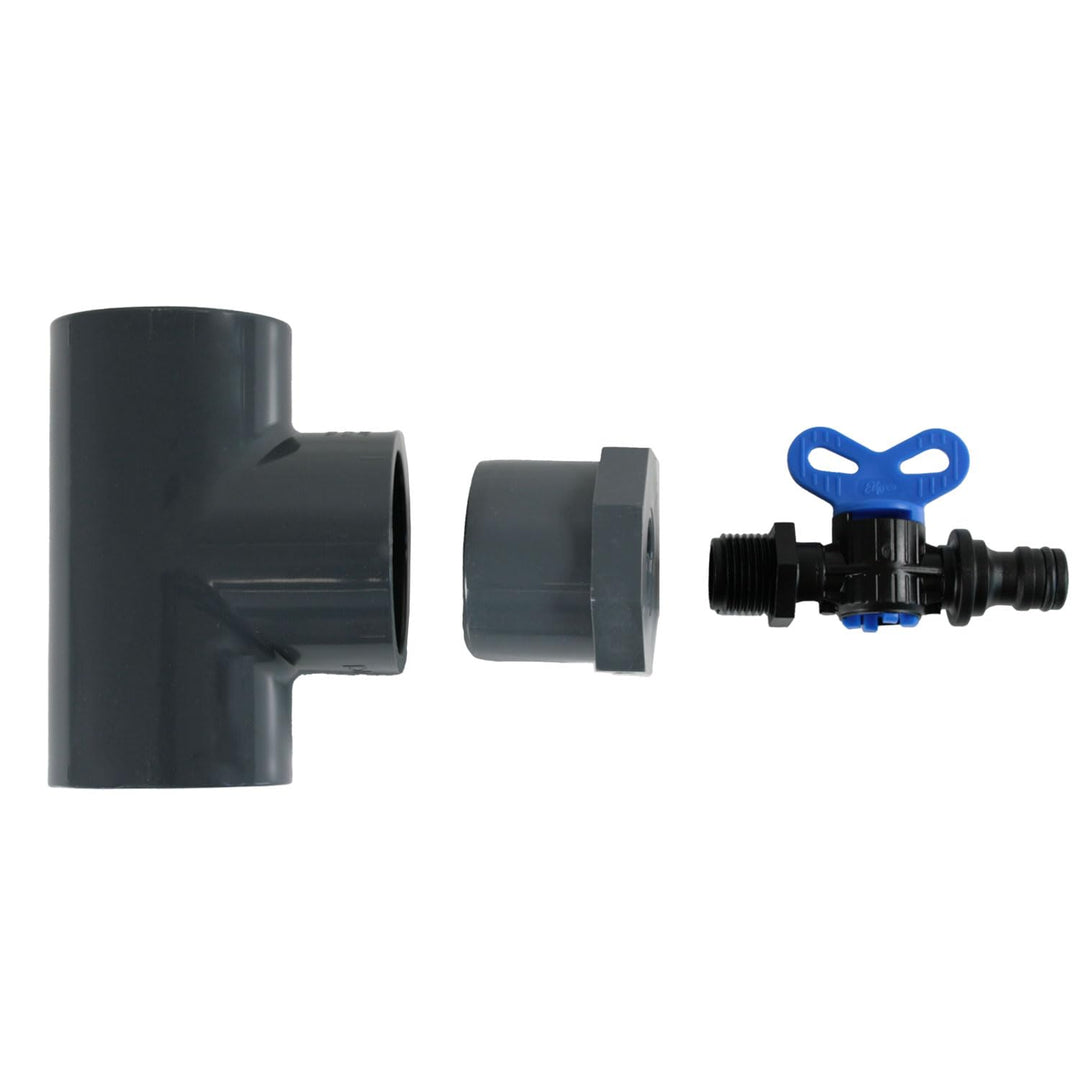 Pool Entleerungsset 50mm I 9-teilig mit T-Stück, Reduzierung 1/2 Zoll IG und Ablasshahn 1/2 Zoll AG
