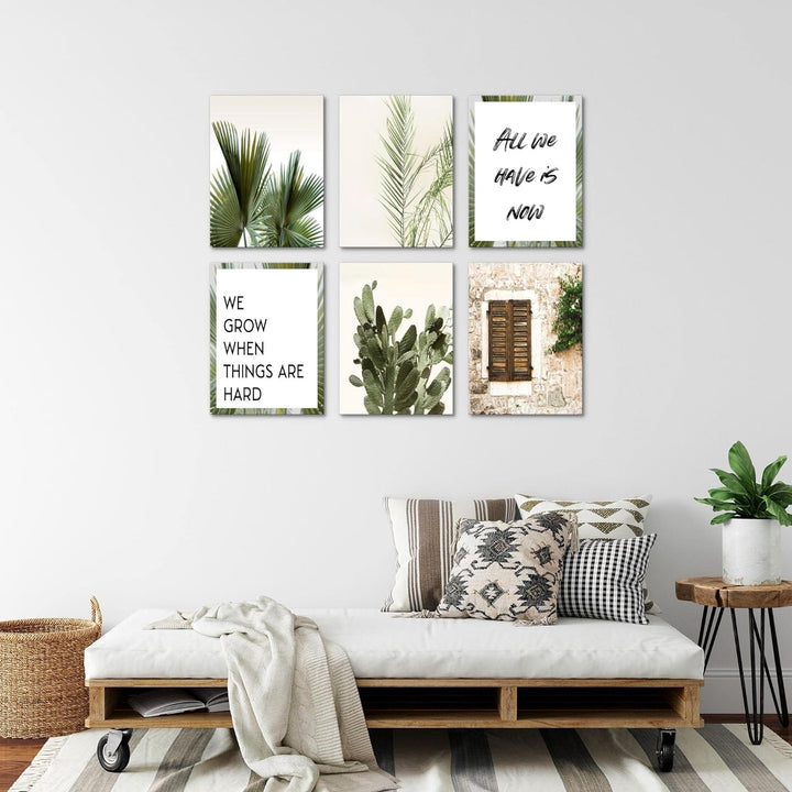 Novart Set Wandbilder - KEIN EXTRA RAMEN BENÖTIGT - Wohnzimmer Schlafzimmer - Bilder Modern Palmen -