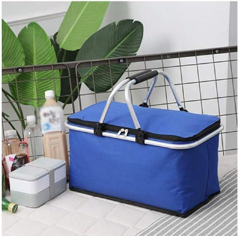 Kühltasche Gross 43x23x21 cm - Isolierte Picknickkorb Thermo mit Aluminiumrahmen - Kühlkorb für Büro