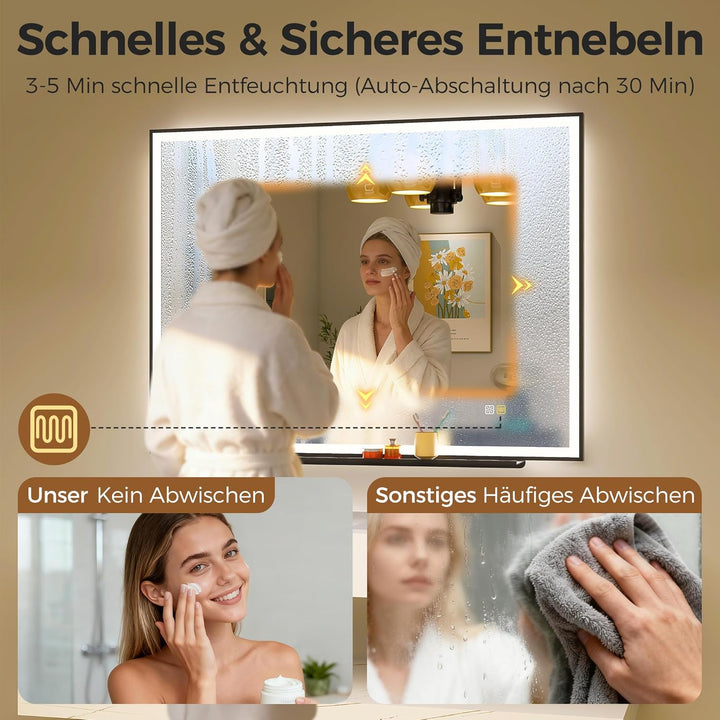 STARLEAD 90 x 120 cm Badespiegel-mit-Beleuchtung & Ablage, Entnebelung, Dimmbar, 3 Farbene Badzimmer