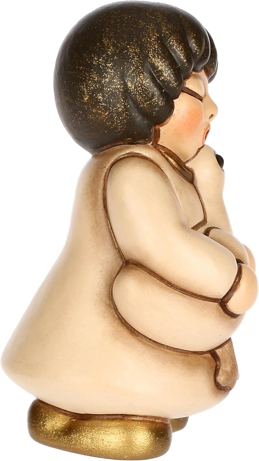 THUN - Mädchen mit Gans beige aus Keramik, 3,6 x 3,6 cm, Höhe 6,2 cm, Kollektion Krippe Classico