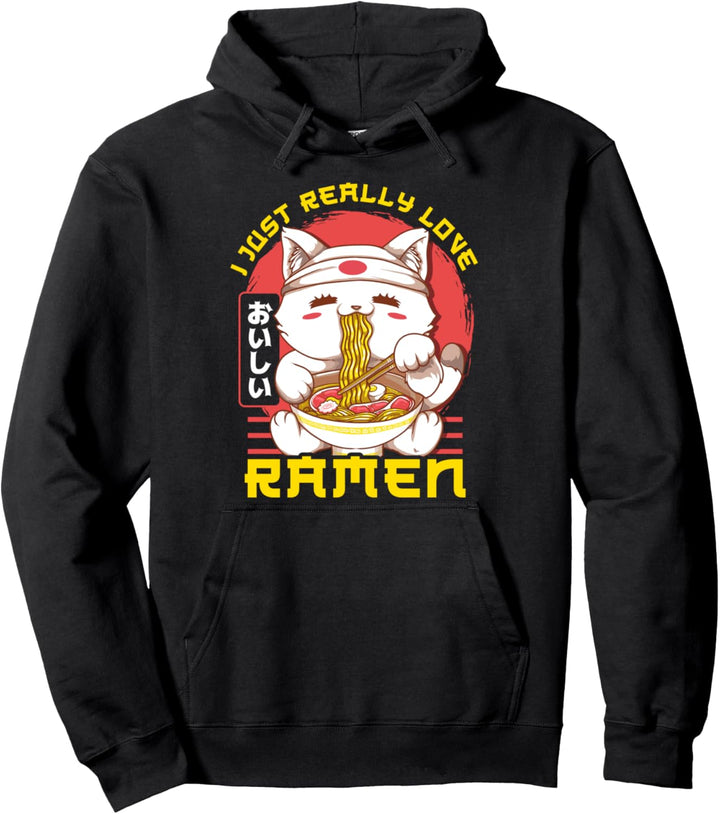 Cute & Funny I Just Really Love Ramen Anime Cat Pullover Hoodie