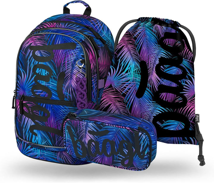 Baagl Schulrucksack Set Jungen Mädchen 3 Teilig, Schultasche für Grundschule Volksschule, Grundschul