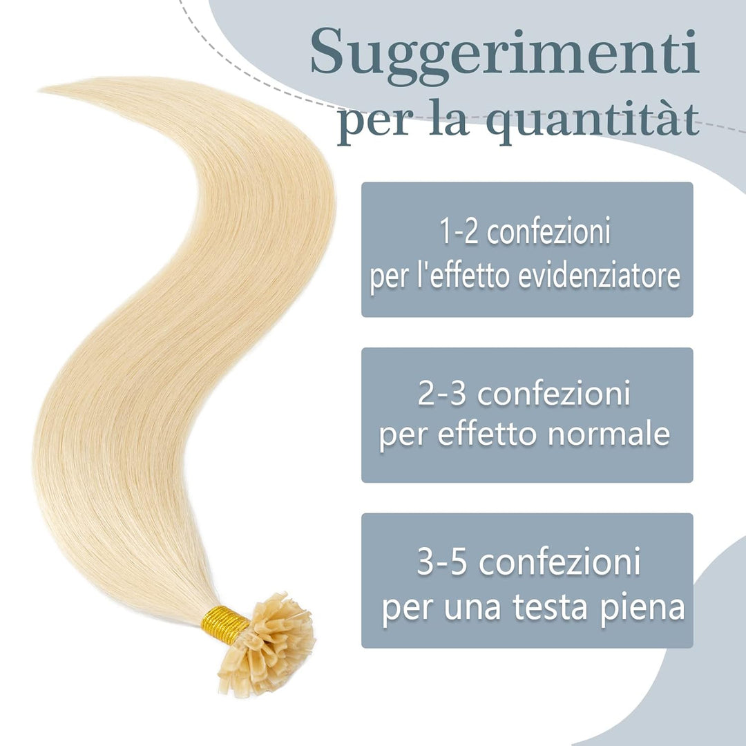 Bonding Extensions Echthaar Haarverlängerung Keratin U Tip 1g/Strähne 100g/Packung Günstig Natürlich