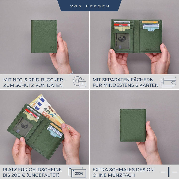 VON HEESEN® Leder Geldbörse Herren & RFID Schutz I Echtleder Geldbeutel für Männer & Damen I Portemo