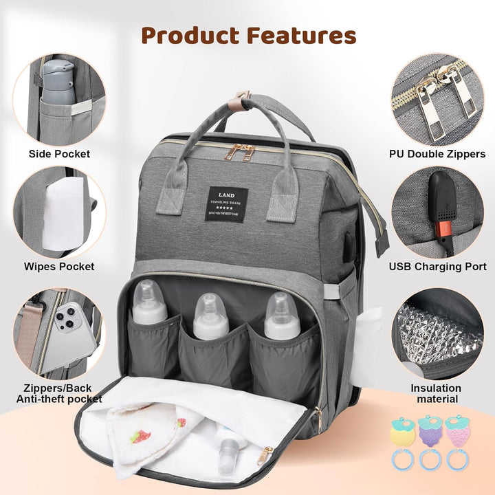 Wickelrucksack für Babys, 35L grosse Kapazität, Mutterschaftstasche, Reisetasche mit tragbarem Babyb