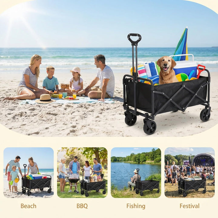 100L Klappbarer Bollerwagen, Handwagen Faltbar mit Leisen Rädern, 150kg (330LBS) Traglast, Bollerwag
