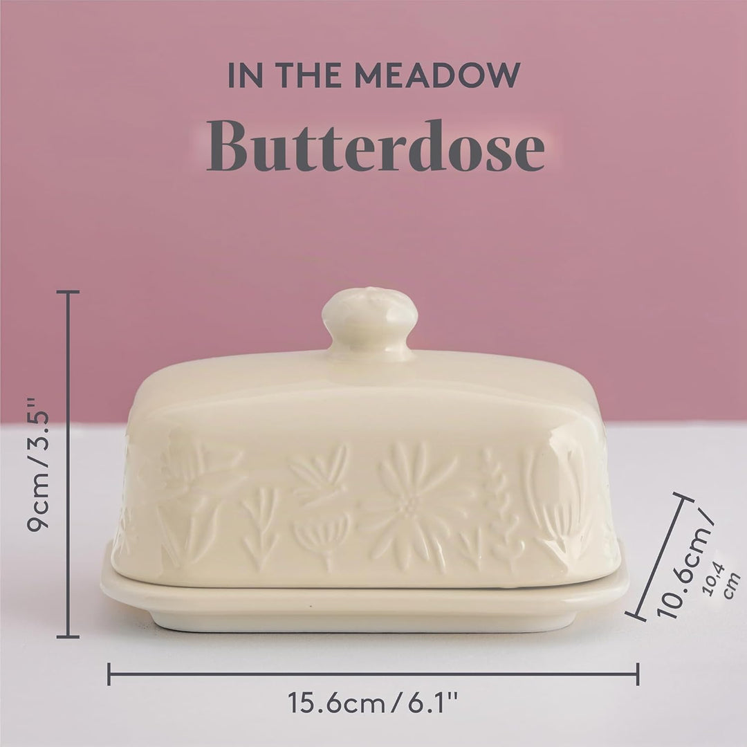 Mason Cash In the Meadow Butterdose mit geprägtem Blumendesign, robuster Steingut, luftdichter Decke