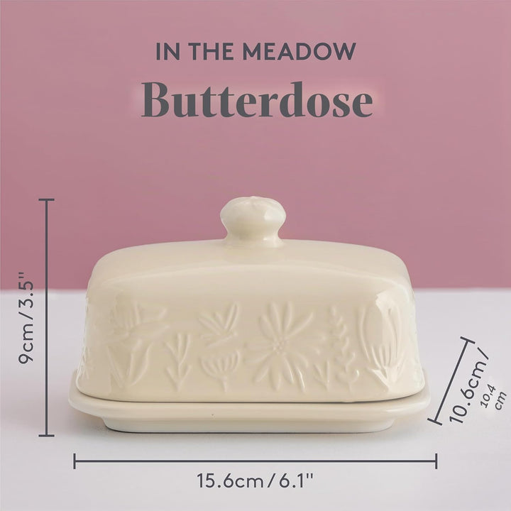 Mason Cash In the Meadow Butterdose mit geprägtem Blumendesign, robuster Steingut, luftdichter Decke