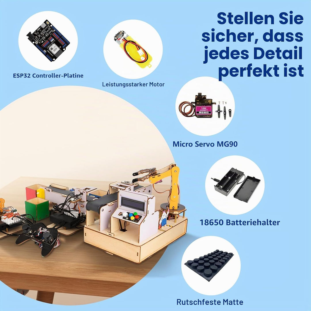 IoT STEM Kit for Kids，Smart Factory Starter Kit for Arduino ESP32，3D Wooden Puzzles DIY Model Scienc
