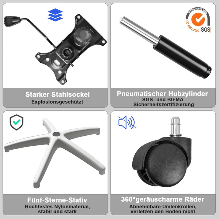 LEVIPE Ergonomischer Bürostuhl mit Lendenwirbelstütze, verstellbare Rückenlehne und Kopfstütze, vers