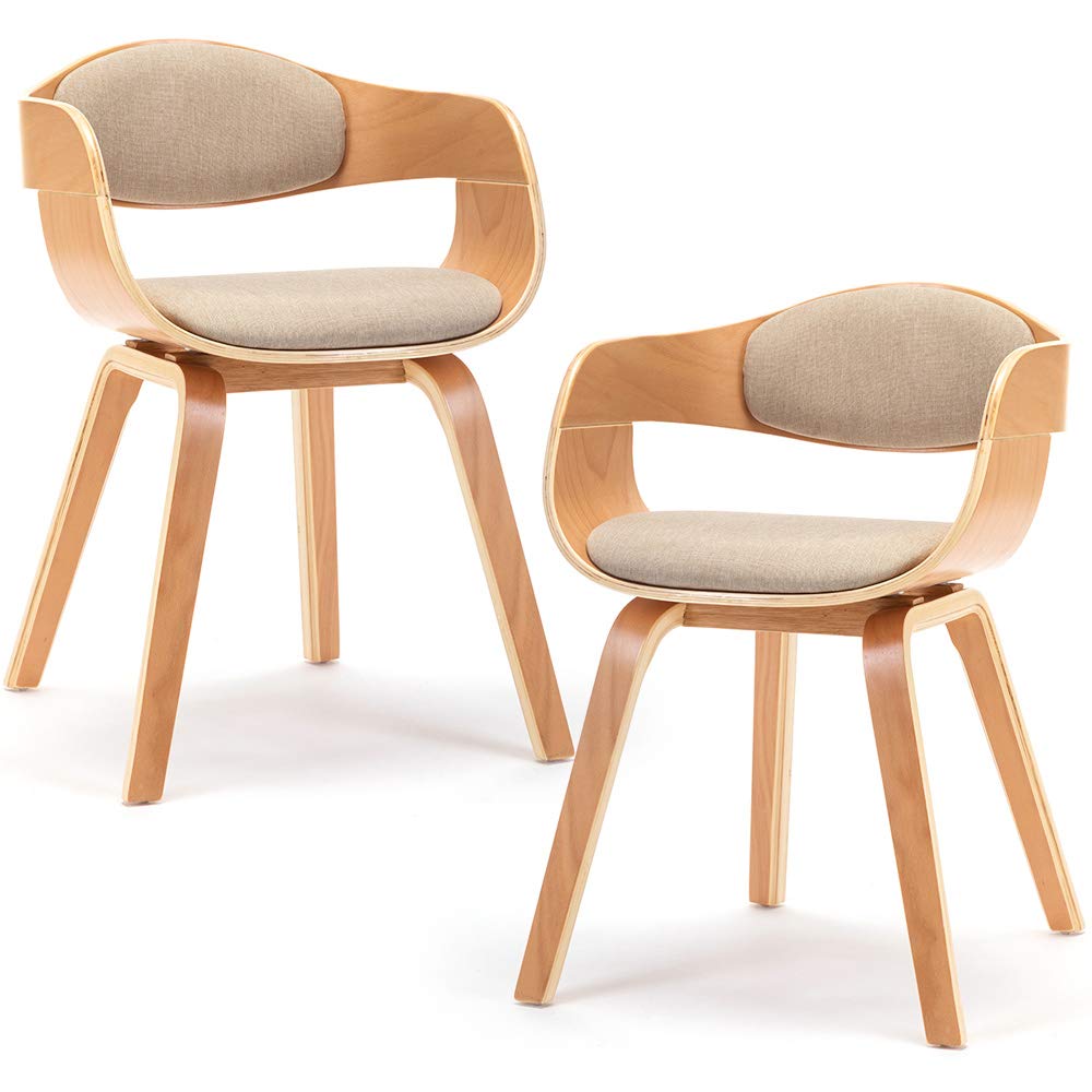 Mingone 2er Set Esszimmerstühle Holz Küchenstühle Designer Stühle mit Leinen Sessel Gepolsterte mit