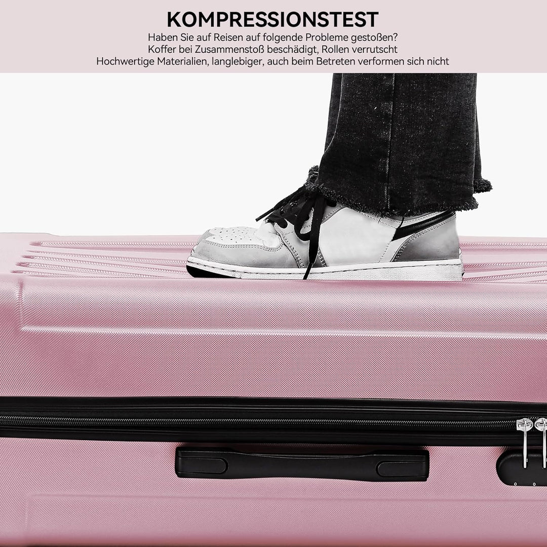 BEIBYE Hartschalen-Koffer Trolley Rollkoffer Reisekoffer Handgepäck 4 Rollen (M-L-XL-Set) (Rosa, XL)