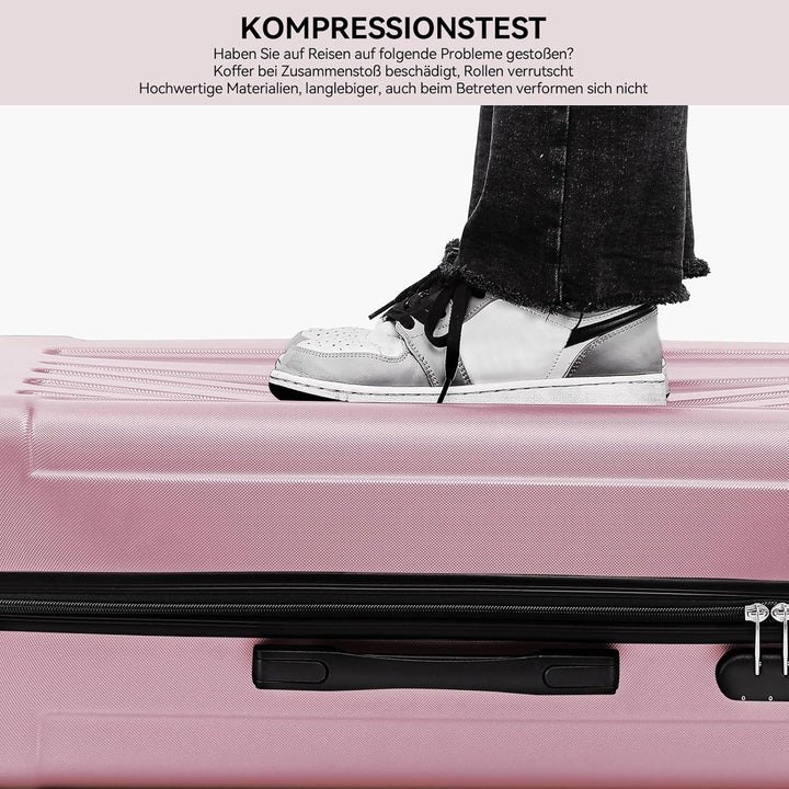 BEIBYE Hartschalen-Koffer Trolley Rollkoffer Reisekoffer Handgepäck 4 Rollen (M-L-XL-Set) (Rosa, XL)