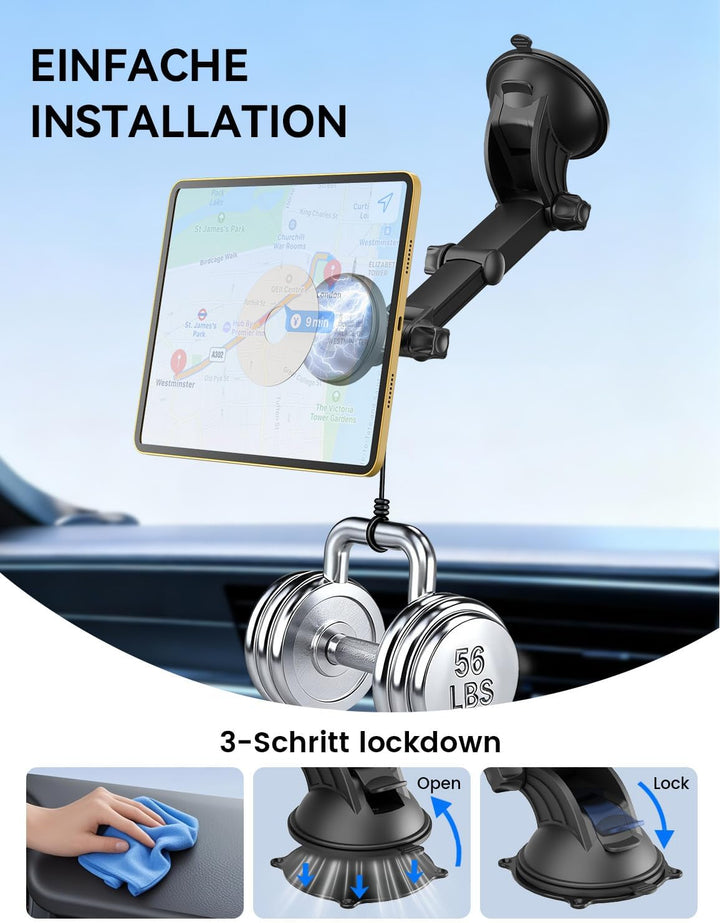 OHLPRO Tablet Halterung Auto,360° Drehung Tablethalterungen 18cm Ausziehbare Arm+ Waschbar Saugnapf,