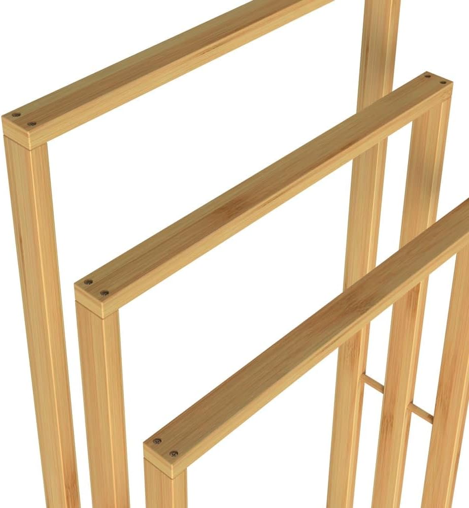 CASARIA® 2er Set Handtuchständer Freistehend Bambus Holz 3 Stangen 82 x 40 x 24 cm Ablage Handtuchha
