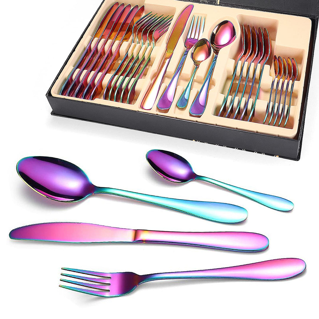 24 tlg Besteckset Essbesteck Besteck Set Edelstahl Bunt 6 Personen, Bunt